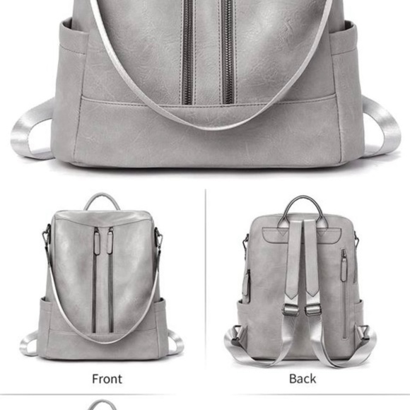 WOMEN Backpack-Purse Leather Grey - Picture 4 of 8